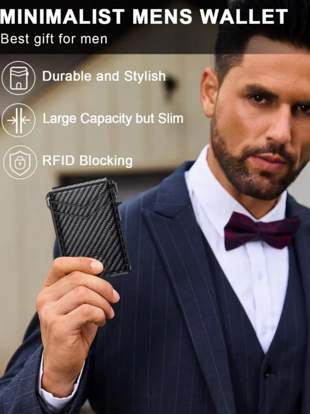 Slim Minimalist Wallet for Men, RFID Blocking, Compact Money Clip & ID Window